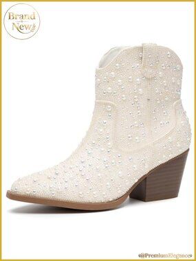 Rhinestone Zipper Sparkly Ankle Boots Glitter Pointed Toe Chunky Heel Western